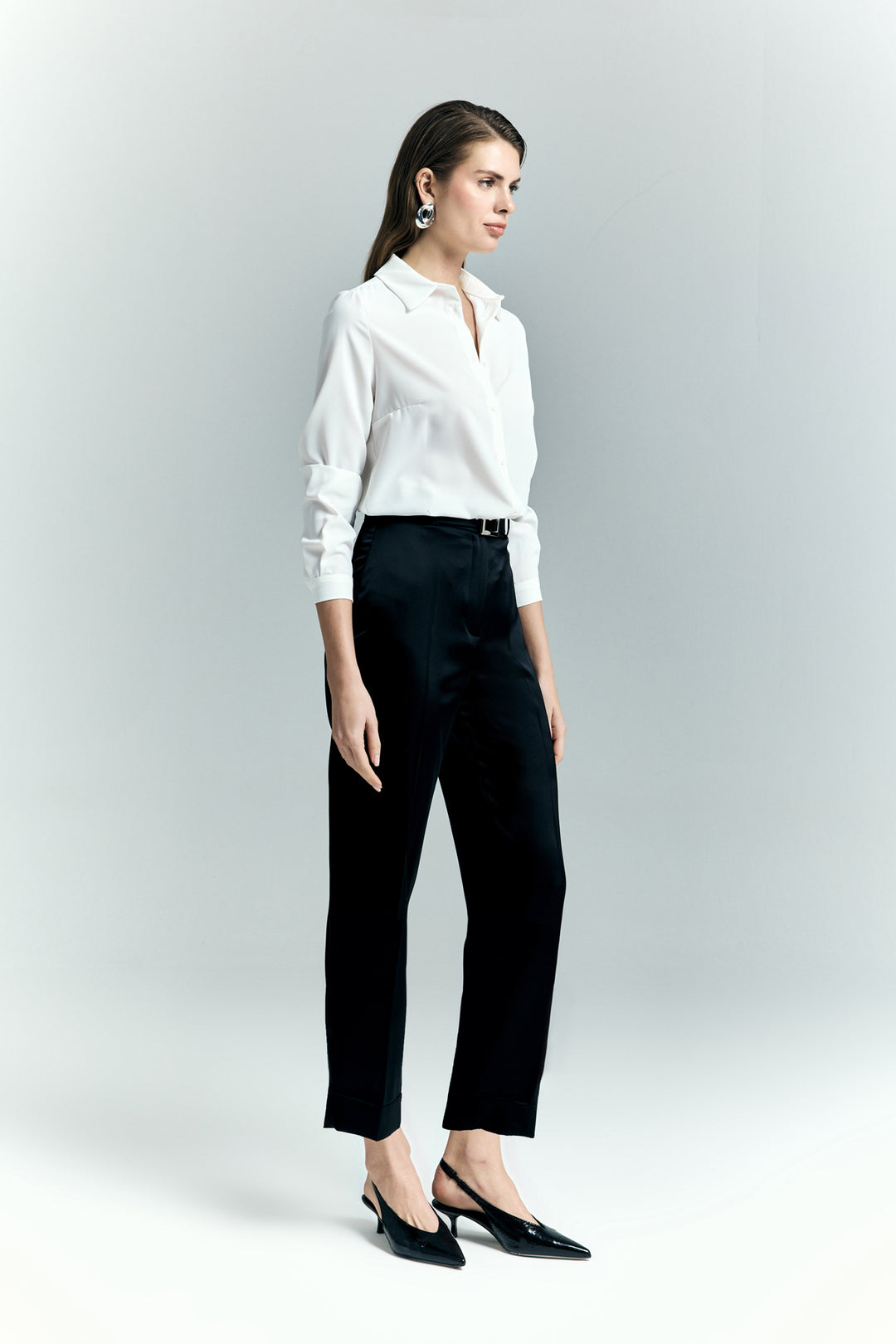 Sateen Pantalon à jambes larges en satin Lisa - Noir