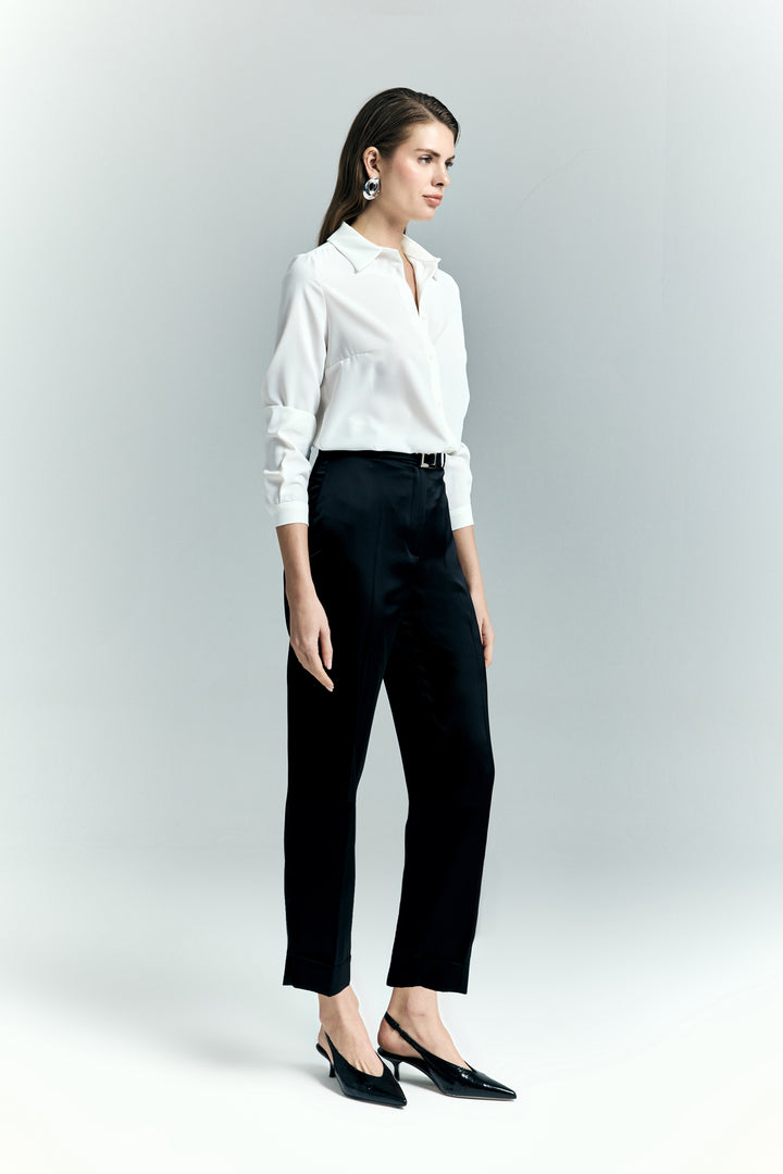 Sateen Pantalon à jambes larges en satin Lisa - Noir