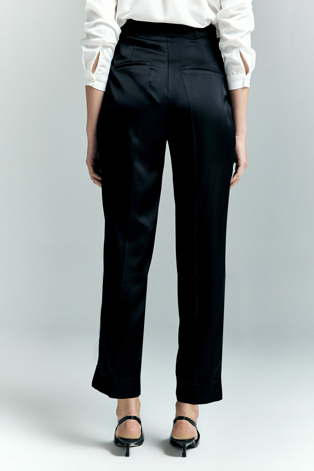 Sateen Pantalon à jambes larges en satin Lisa - Noir