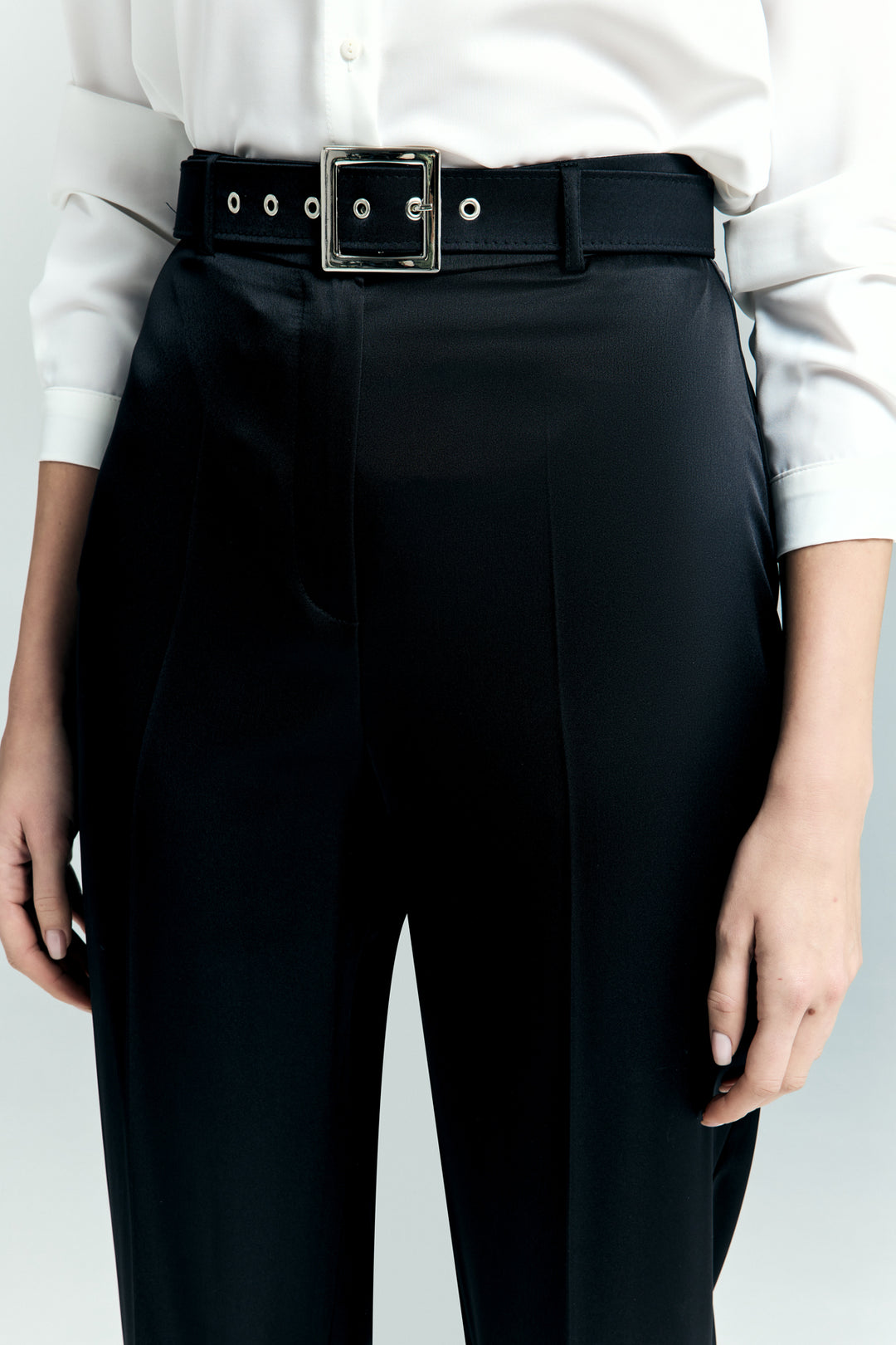 Sateen Pantalon à jambes larges en satin Lisa - Noir