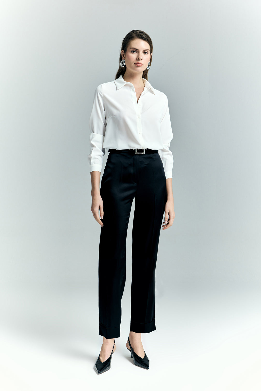 Sateen Pantalon à jambes larges en satin Lisa - Noir