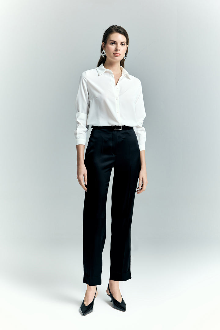Sateen Pantalon à jambes larges en satin Lisa - Noir