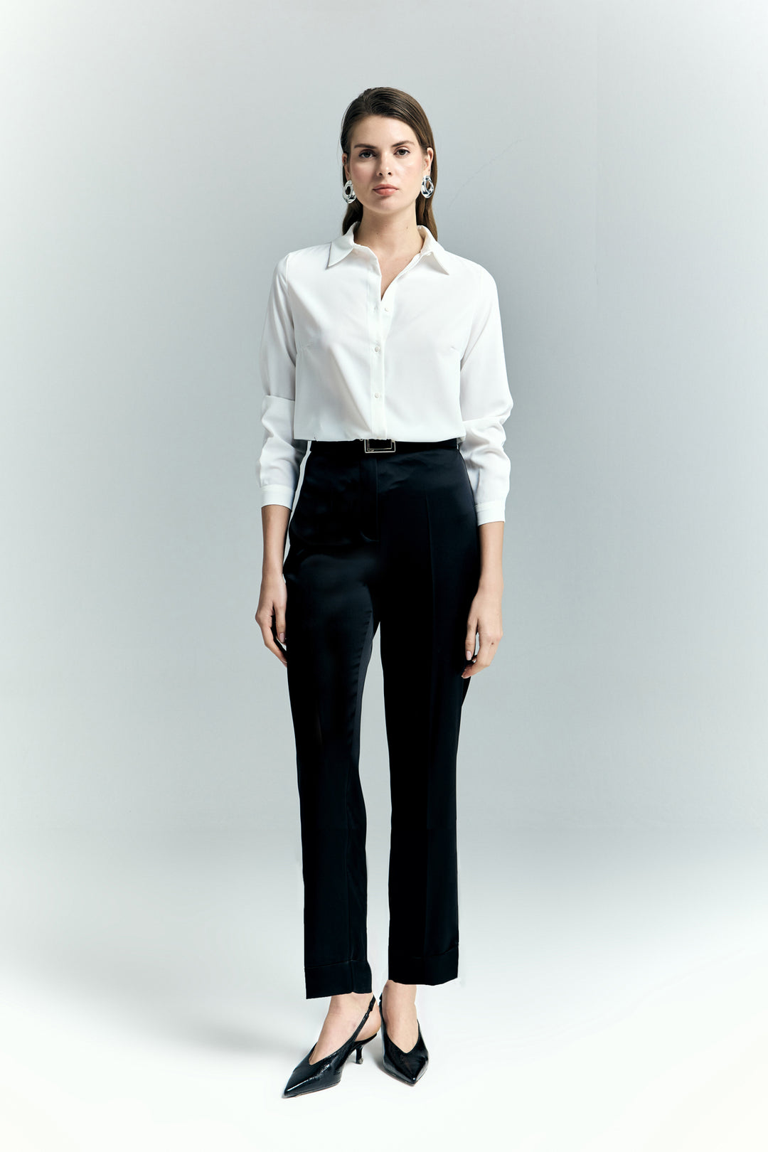 Sateen Pantalon à jambes larges en satin Lisa - Noir