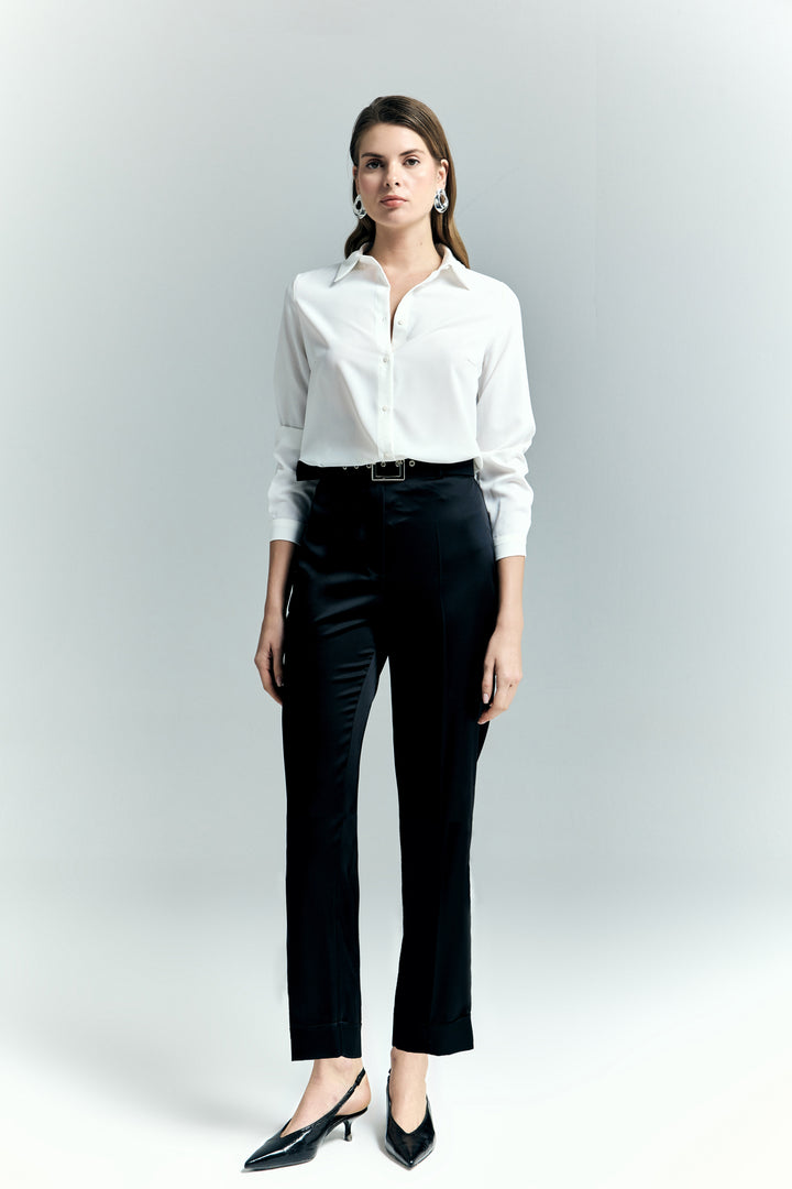 Sateen Pantalon à jambes larges en satin Lisa - Noir