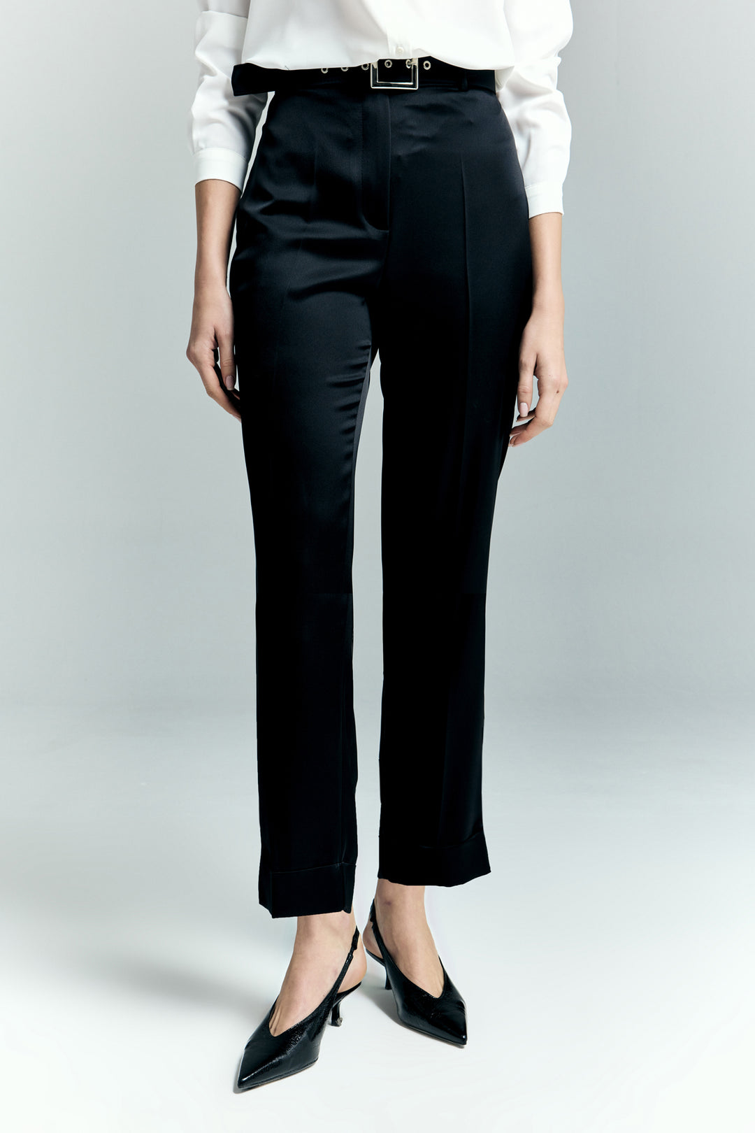 Sateen Pantalon à jambes larges en satin Lisa - Noir