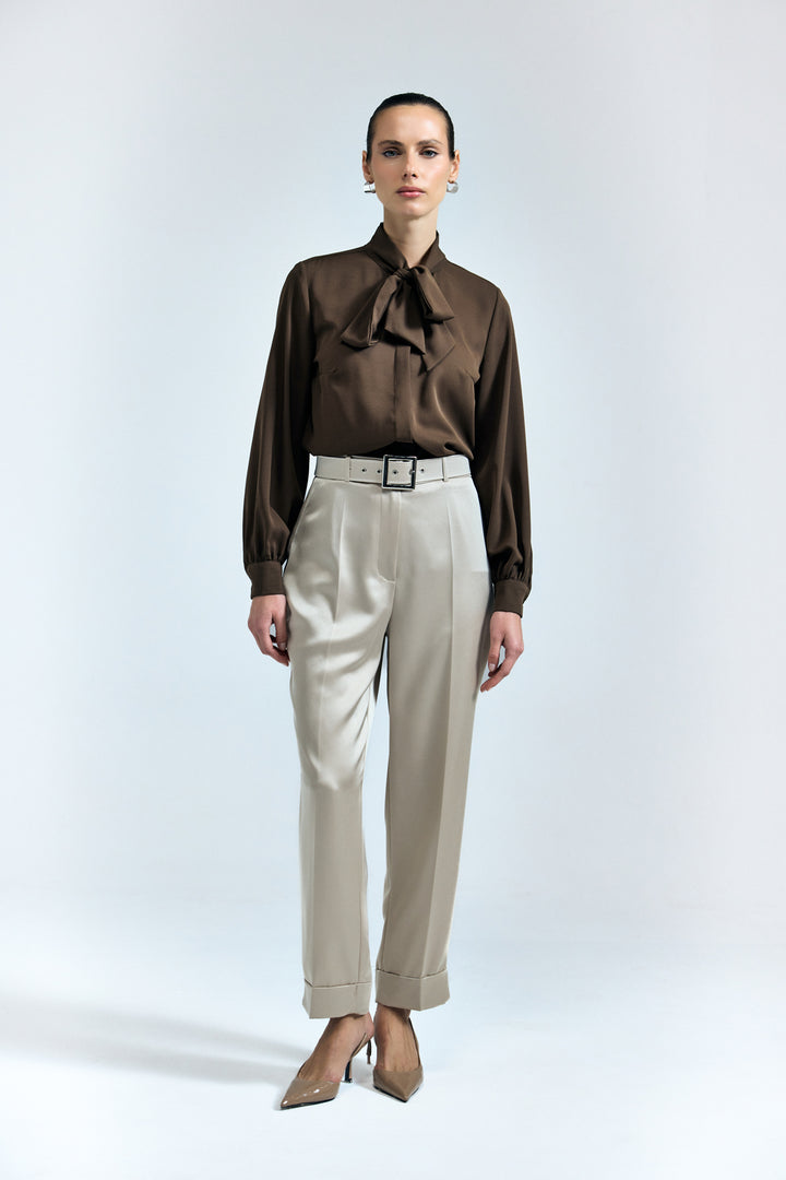 Sateen Pantalon Satin Lisa à Double Pattes - Pierre