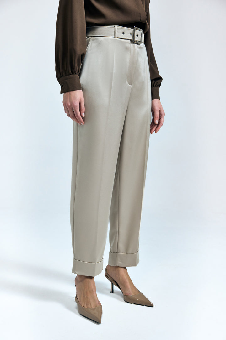 Sateen Pantalon Satin Lisa à Double Pattes - Pierre