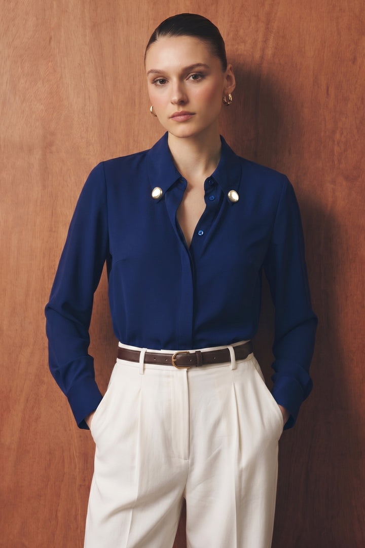 Sateen Chemise Lucy - Bleu marine