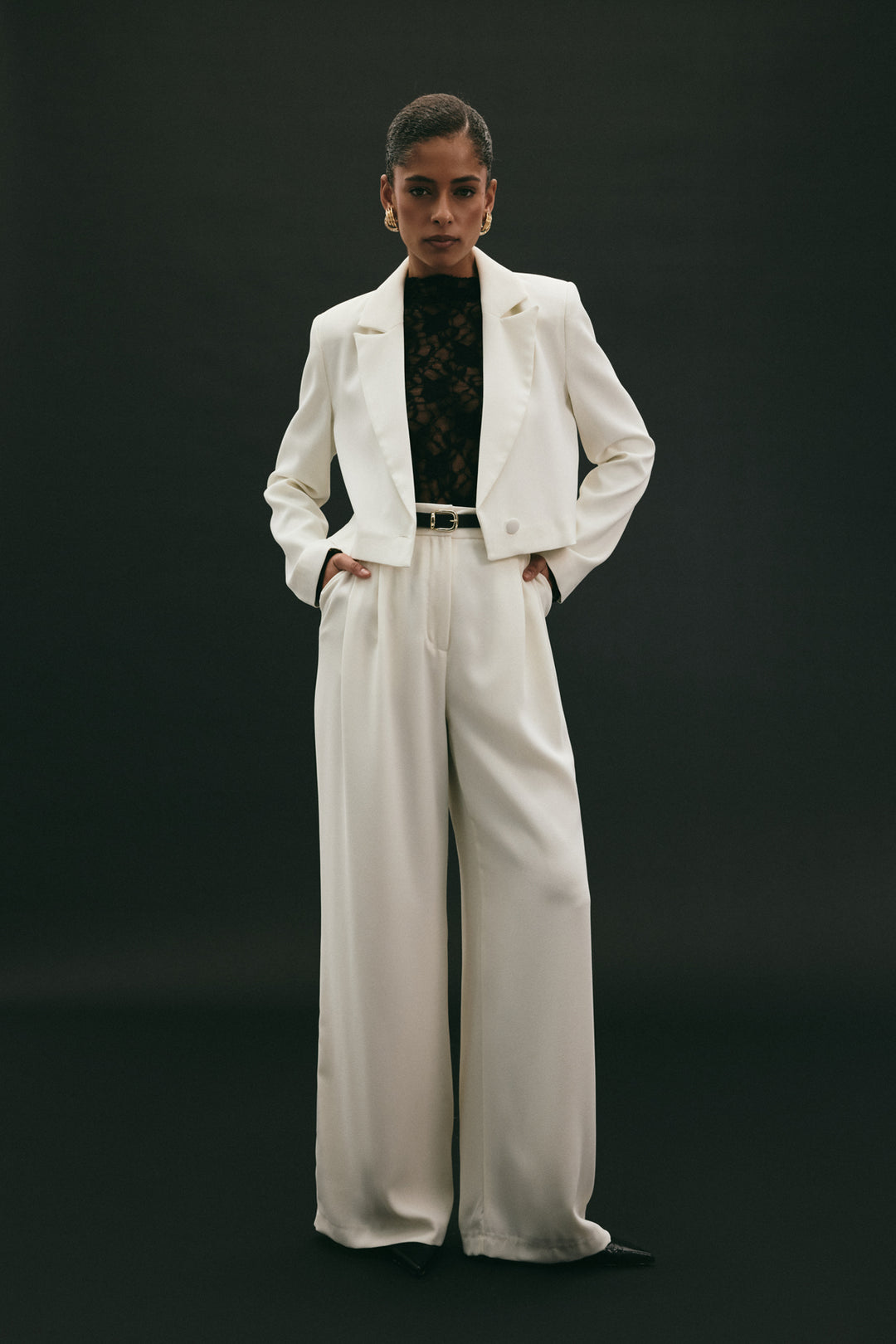 Sateen Pantalon en crêpe Luna - Écru