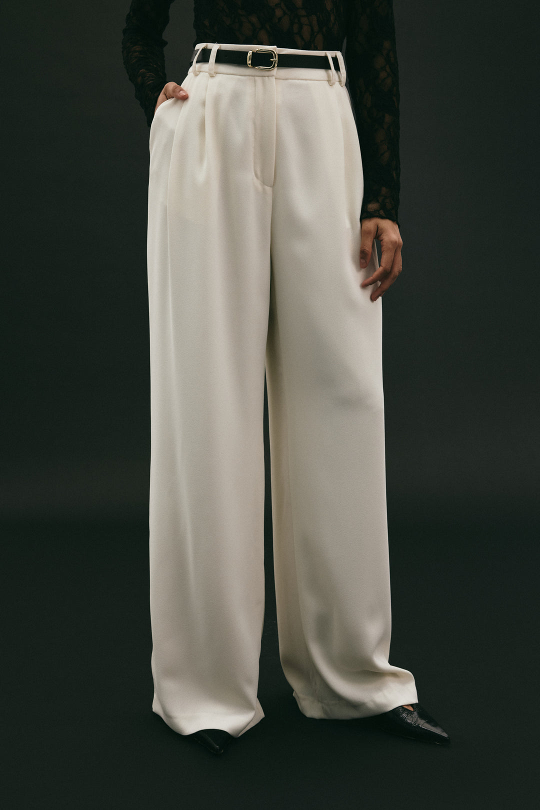 Sateen Pantalon en crêpe Luna - Écru