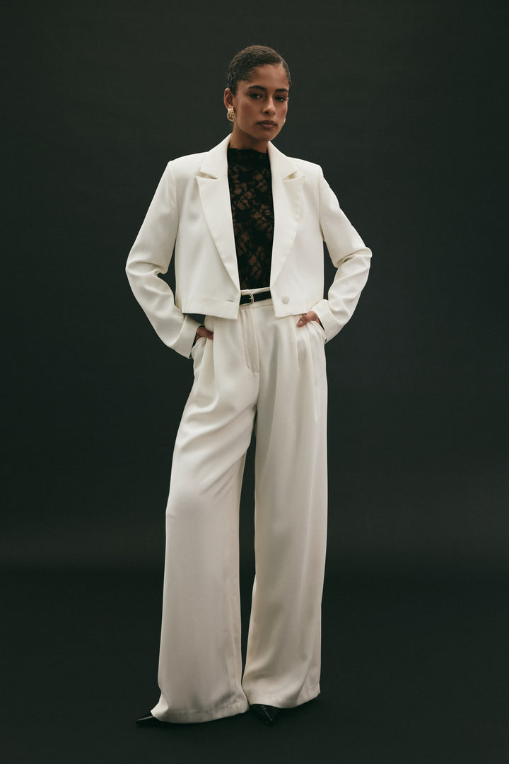 Sateen Pantalon en crêpe Luna - Écru