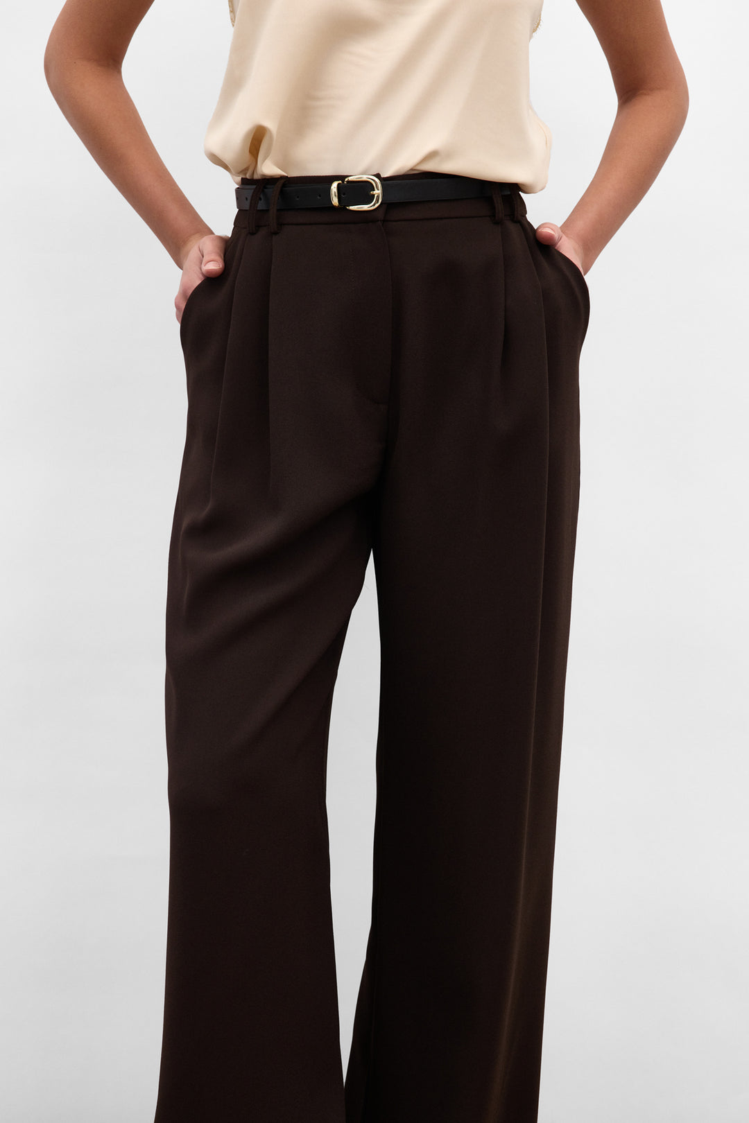 Sateen Pantalon en crêpe Luna - Marron