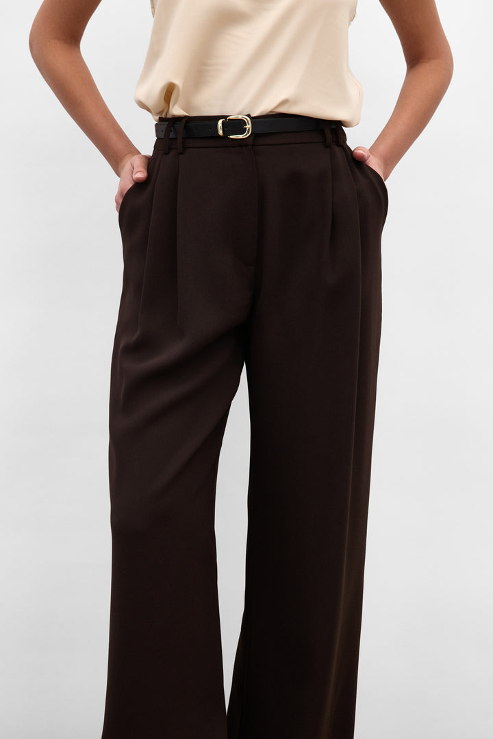 Sateen Pantalon en crêpe Luna - Marron