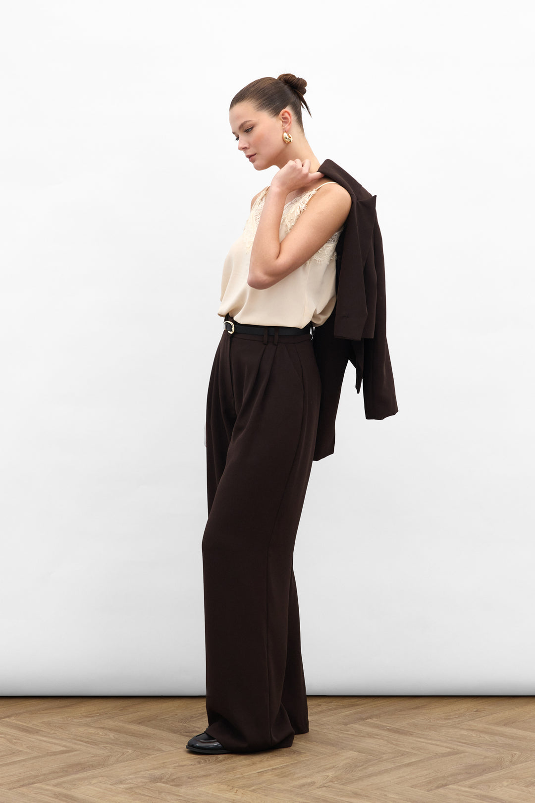 Sateen Pantalon en crêpe Luna - Marron