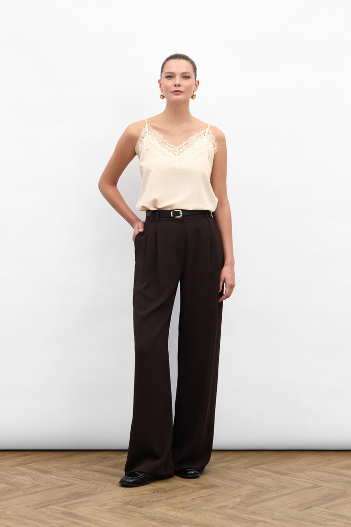 Sateen Pantalon en crêpe Luna - Marron