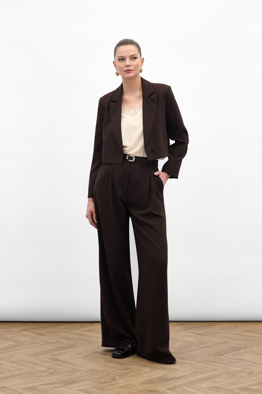 Sateen Pantalon en crêpe Luna - Marron