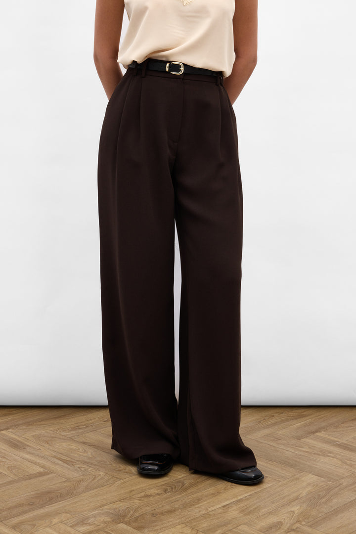 Sateen Pantalon en crêpe Luna - Marron