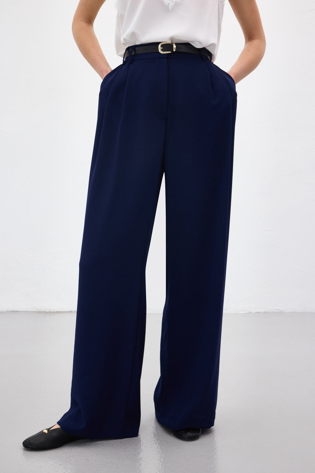 Sateen Pantalon en crêpe Luna - Bleu marine