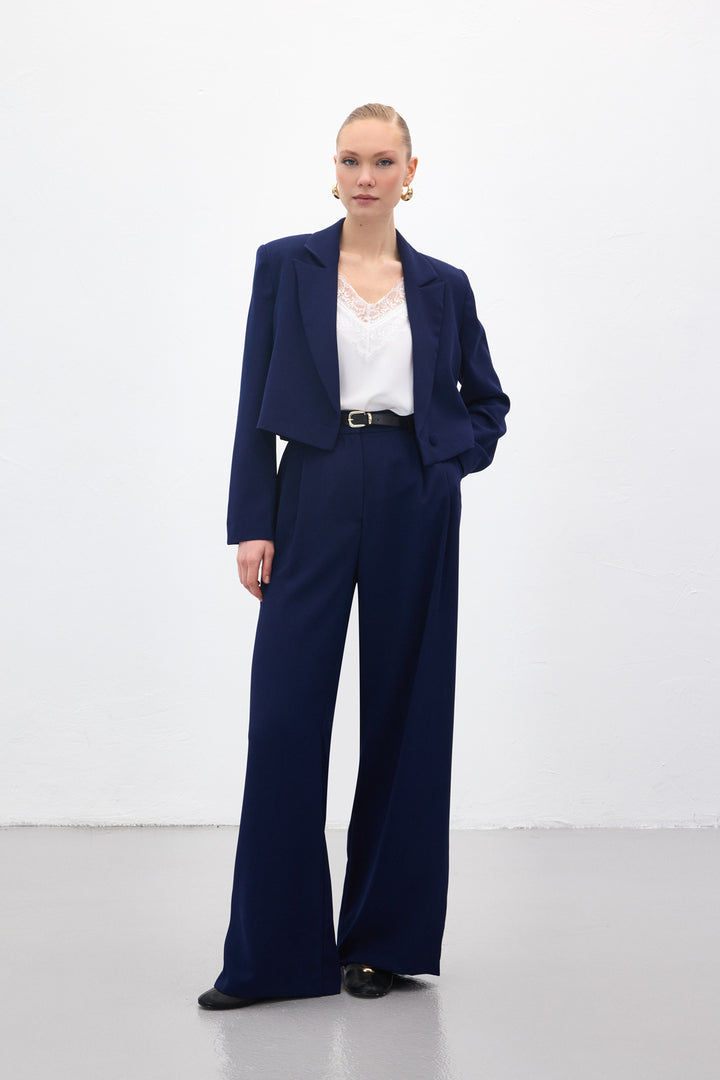 Sateen Pantalon en crêpe Luna - Bleu marine