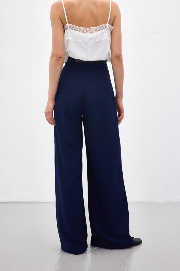 Sateen Pantalon en crêpe Luna - Bleu marine