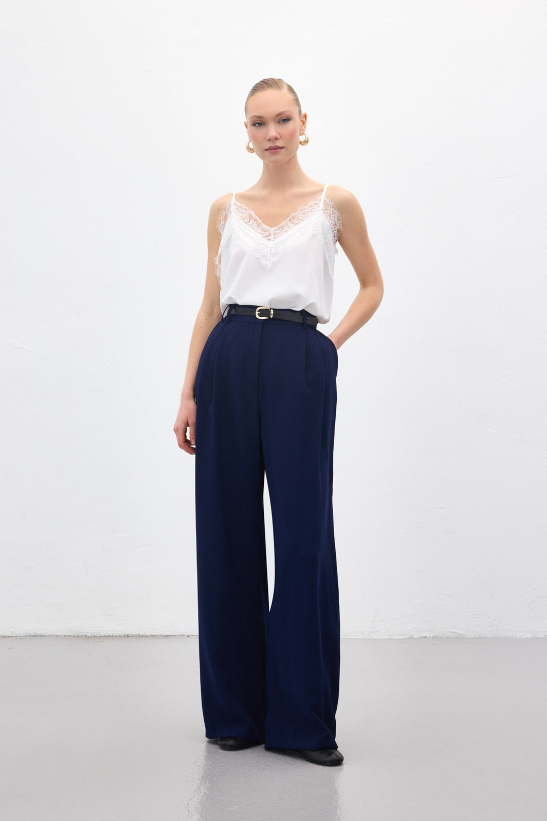 Sateen Pantalon en crêpe Luna - Bleu marine