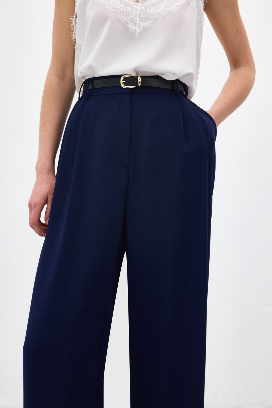 Sateen Pantalon en crêpe Luna - Bleu marine