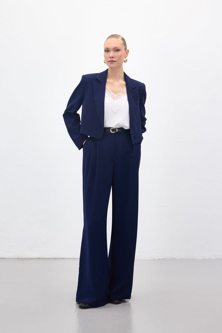 Sateen Pantalon en crêpe Luna - Bleu marine