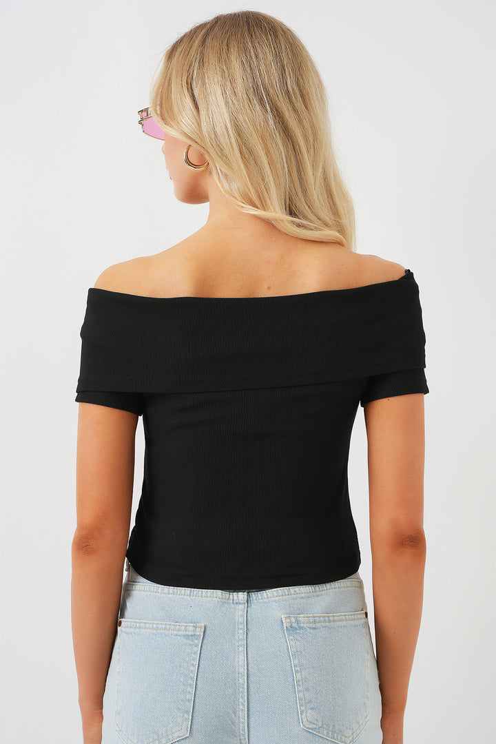 Bigdart Blouse à col Madonna avec détails en papillon 957 - Noir