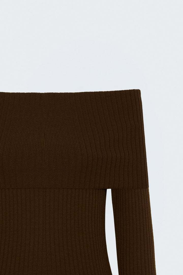 Sateen Tricot Col Madonna - Marron