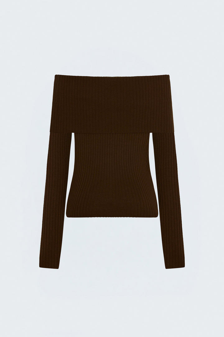 Sateen Tricot Col Madonna - Marron