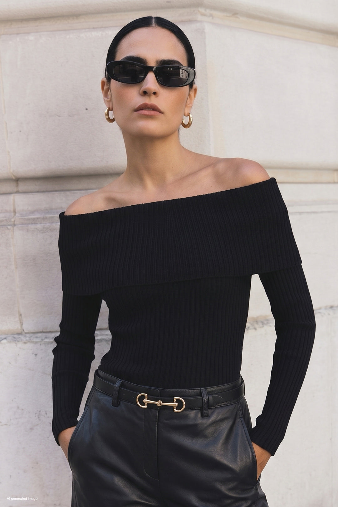 Sateen Tricot Col Madonna - Noir