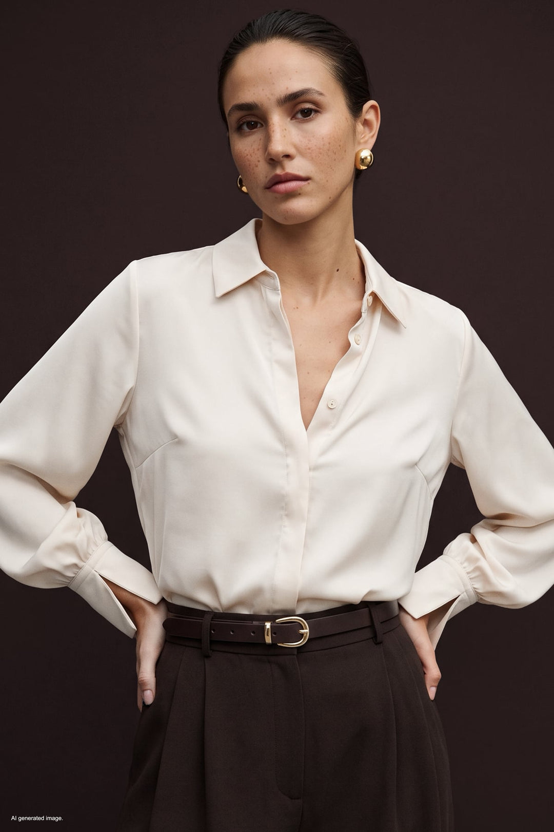Sateen Chemise à Détails de Poignet - Écru