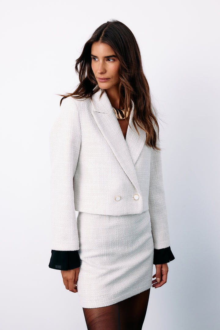 Sateen Veste en Tweed avec Détails de Manches - Pierre