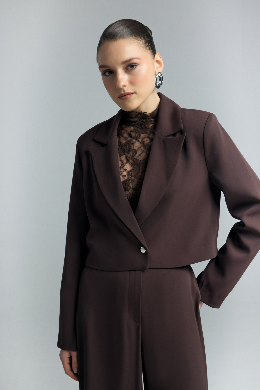Sateen Mari Veste Courte - Marron