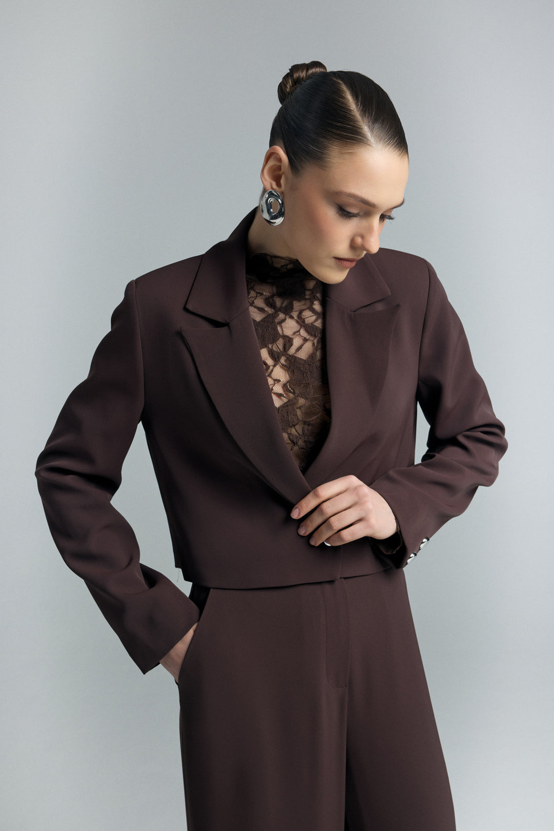 Sateen Mari Veste Courte - Marron