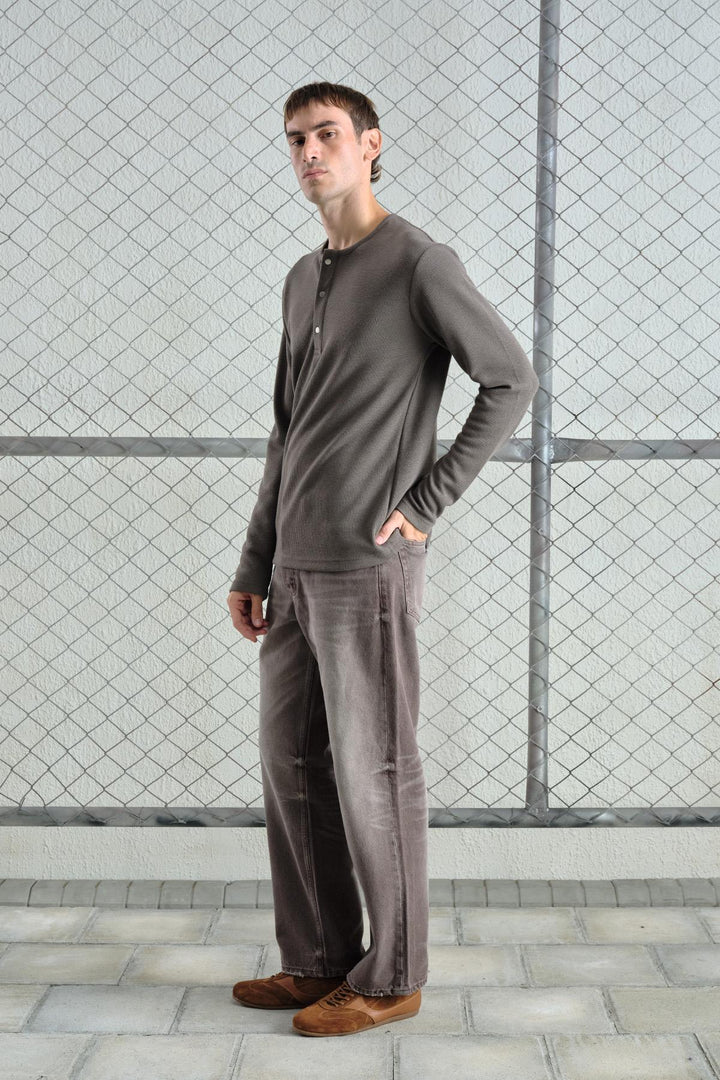 Giesto T-Shirt Vison à Manches Longues avec Pressions Métalliques - Vison