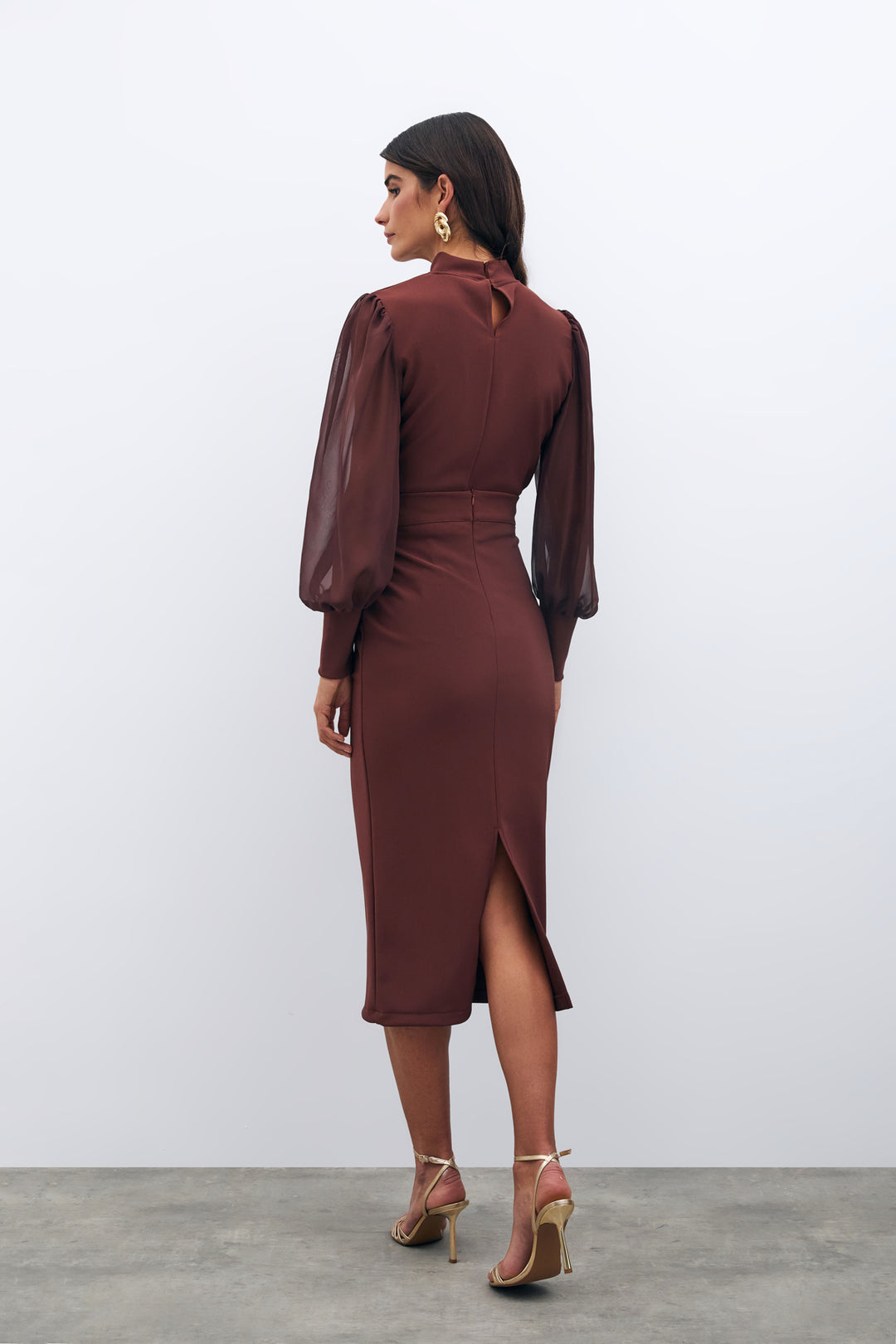 Sateen Jupe Crayon Midi - Marron
