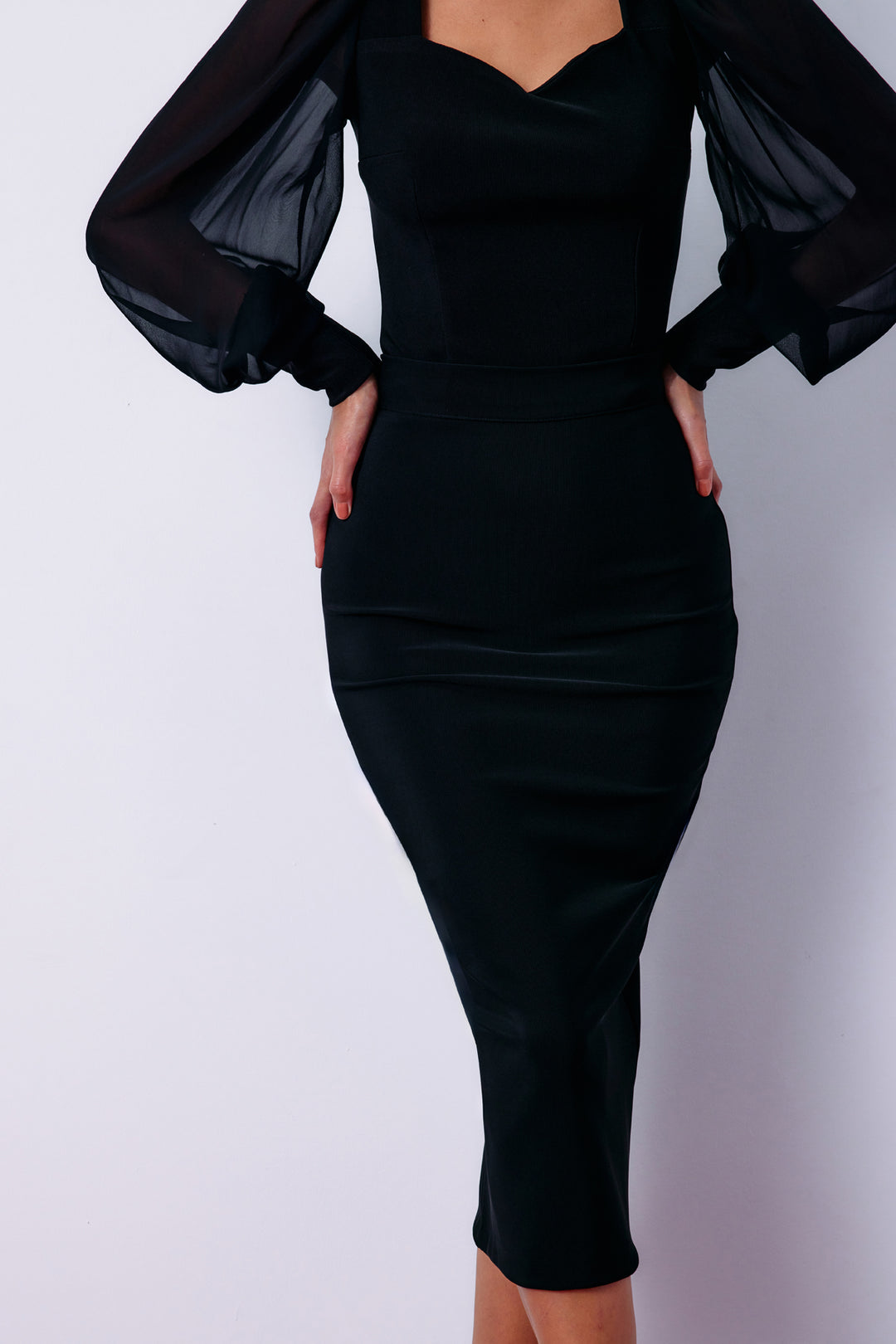 Sateen Jupe Crayon Midi - Noir