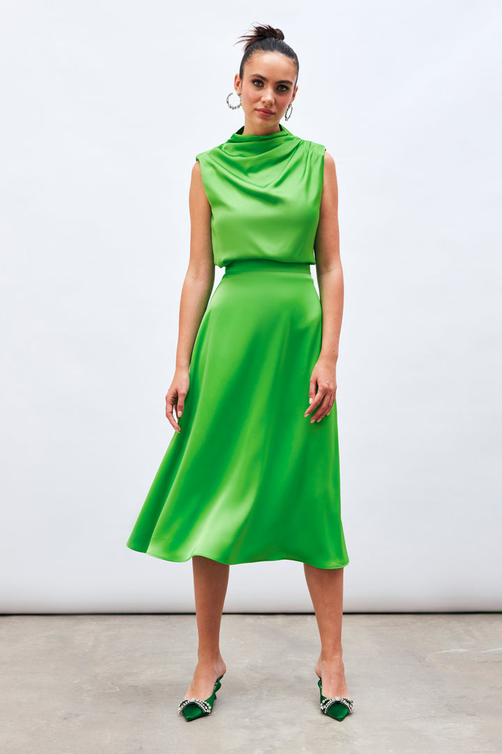 Sateen Jupe Midi Satin - Clair Vert