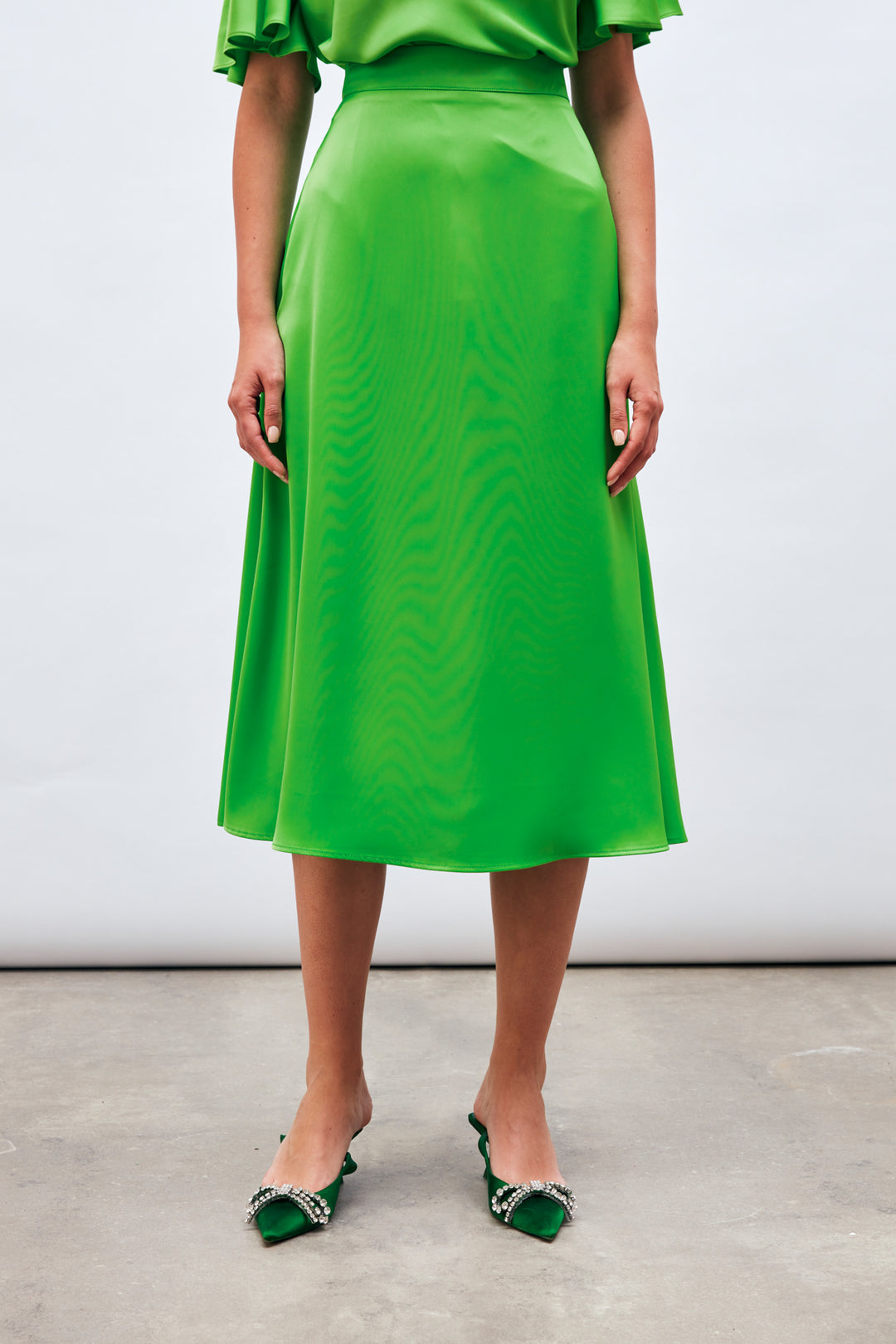 Sateen Jupe Midi Satin - Clair Vert