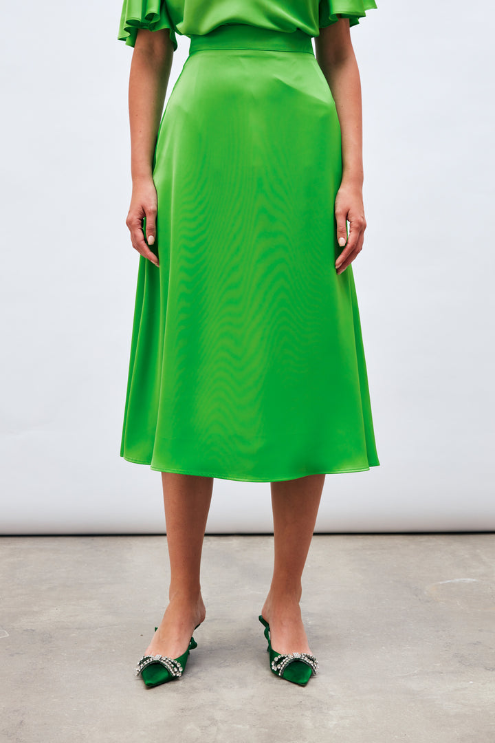 Sateen Jupe Midi Satin - Clair Vert