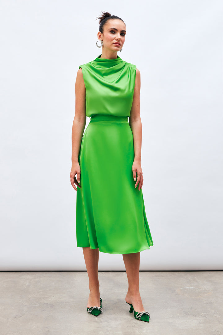 Sateen Jupe Midi Satin - Clair Vert