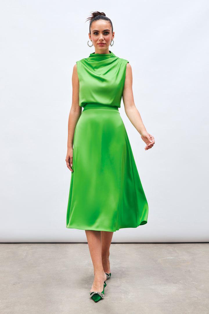 Sateen Jupe Midi Satin - Clair Vert
