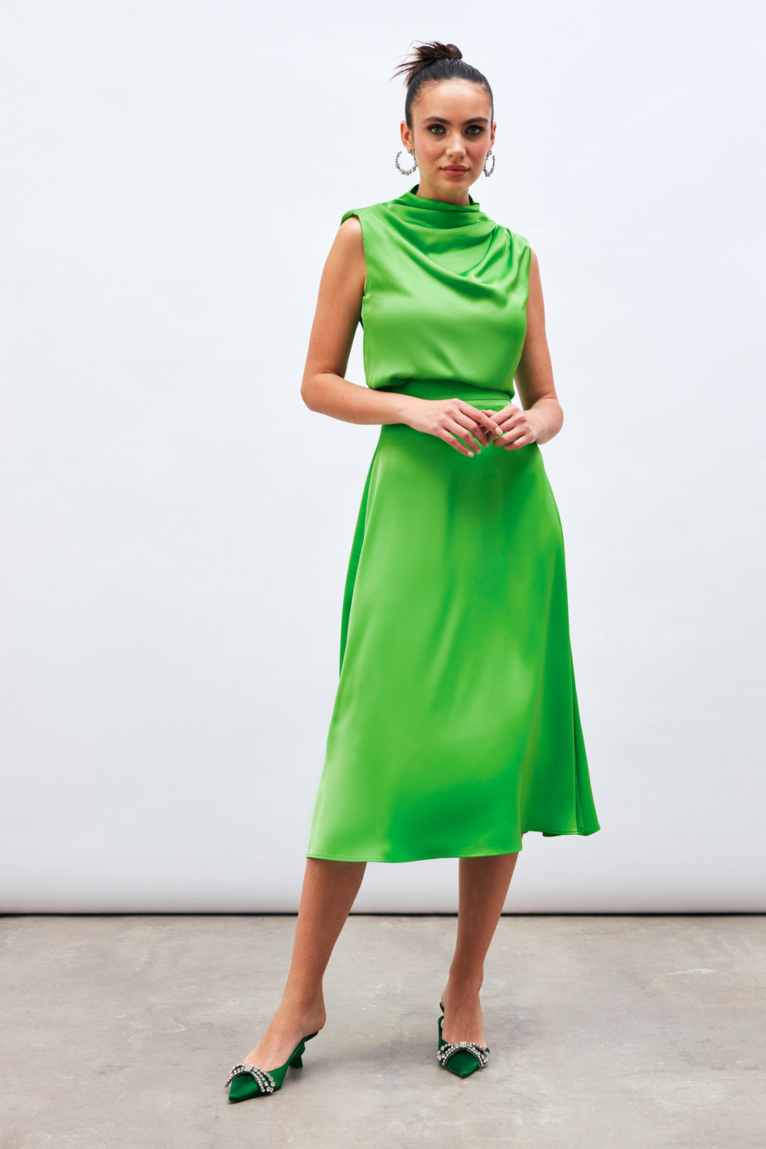 Sateen Jupe Midi Satin - Clair Vert
