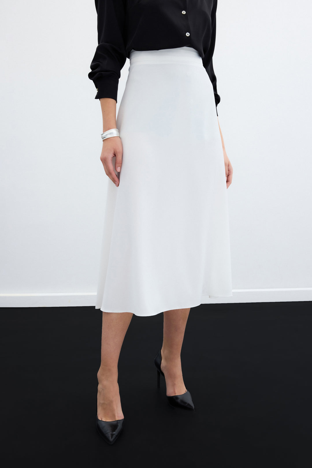 Sateen Jupe Midi Satin - Écru