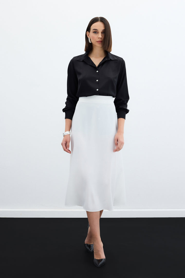 Sateen Jupe Midi Satin - Écru