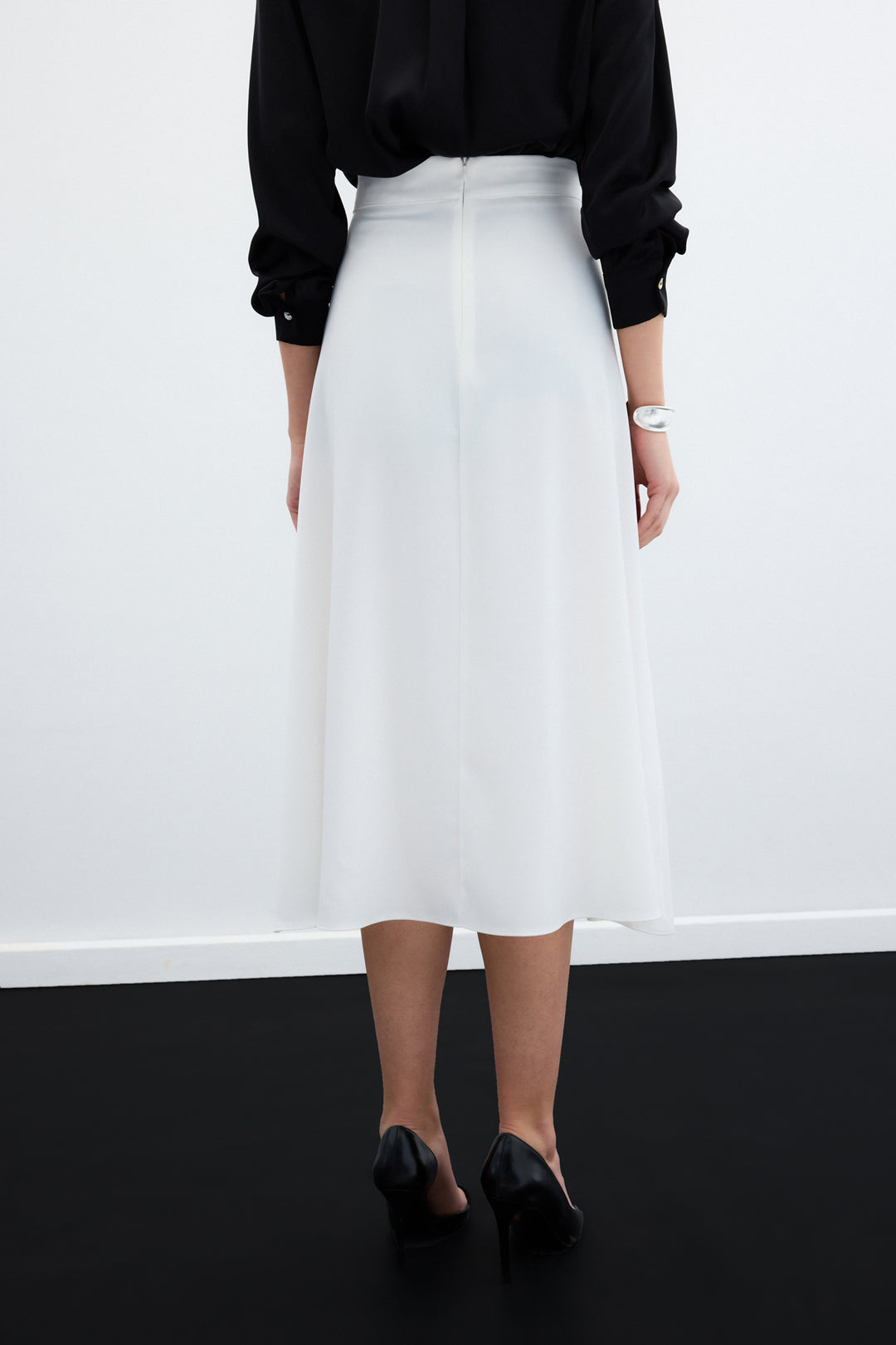 Sateen Jupe Midi Satin - Écru