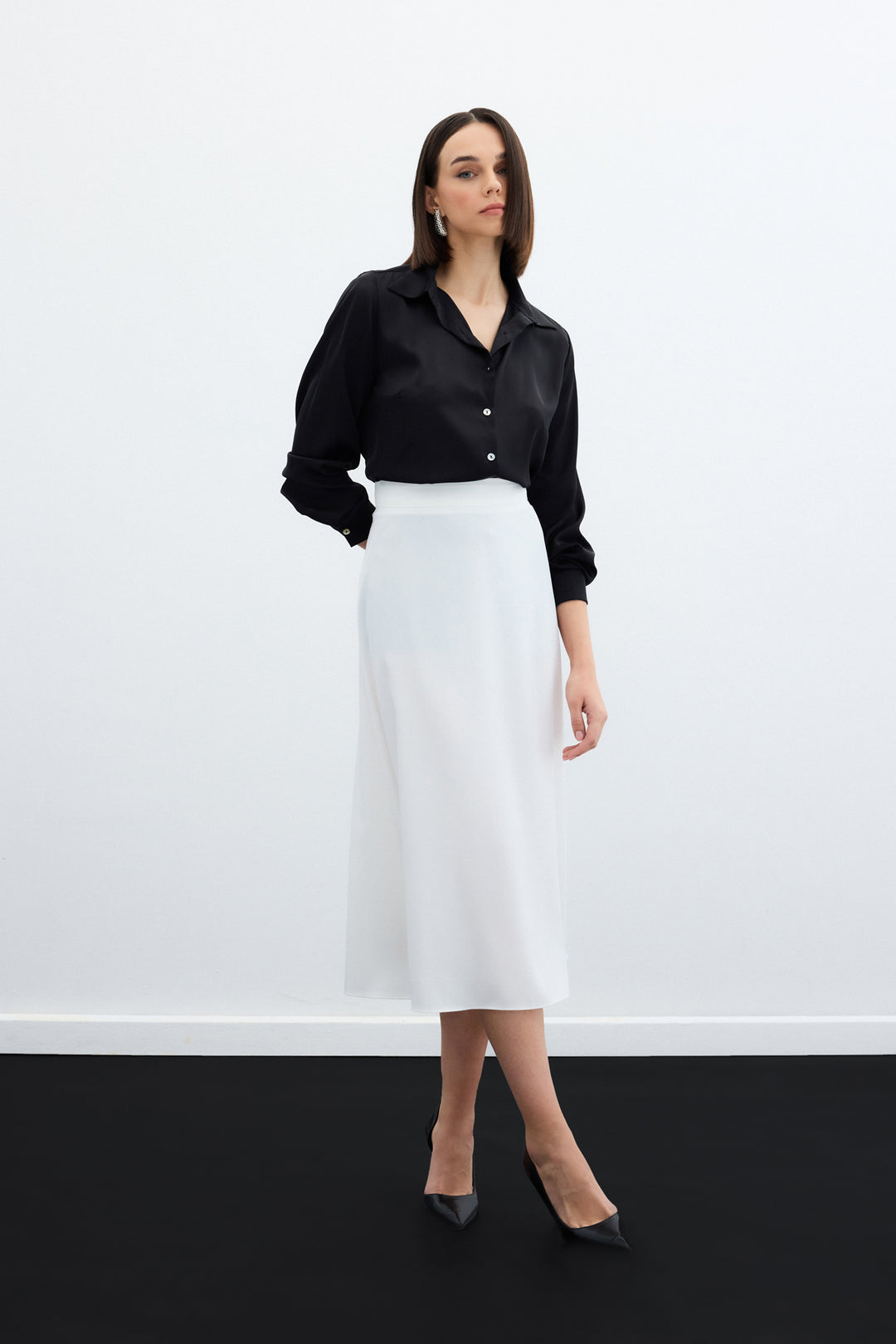 Sateen Jupe Midi Satin - Écru