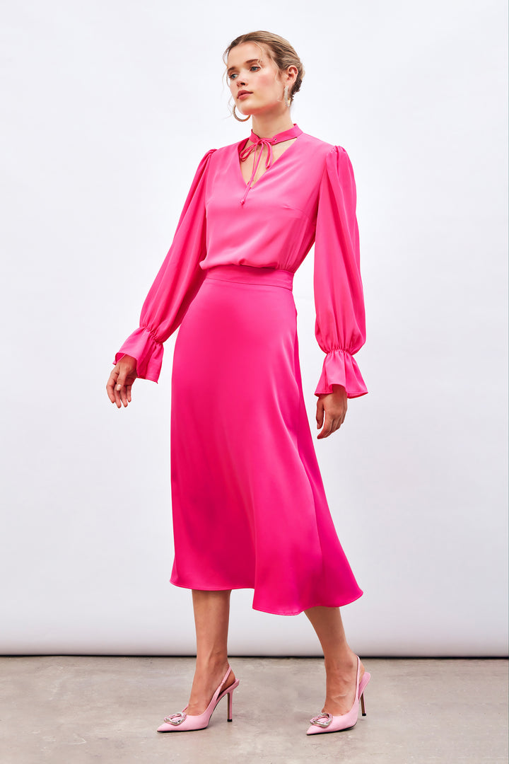Sateen Jupe Midi Satin - Fuchsia