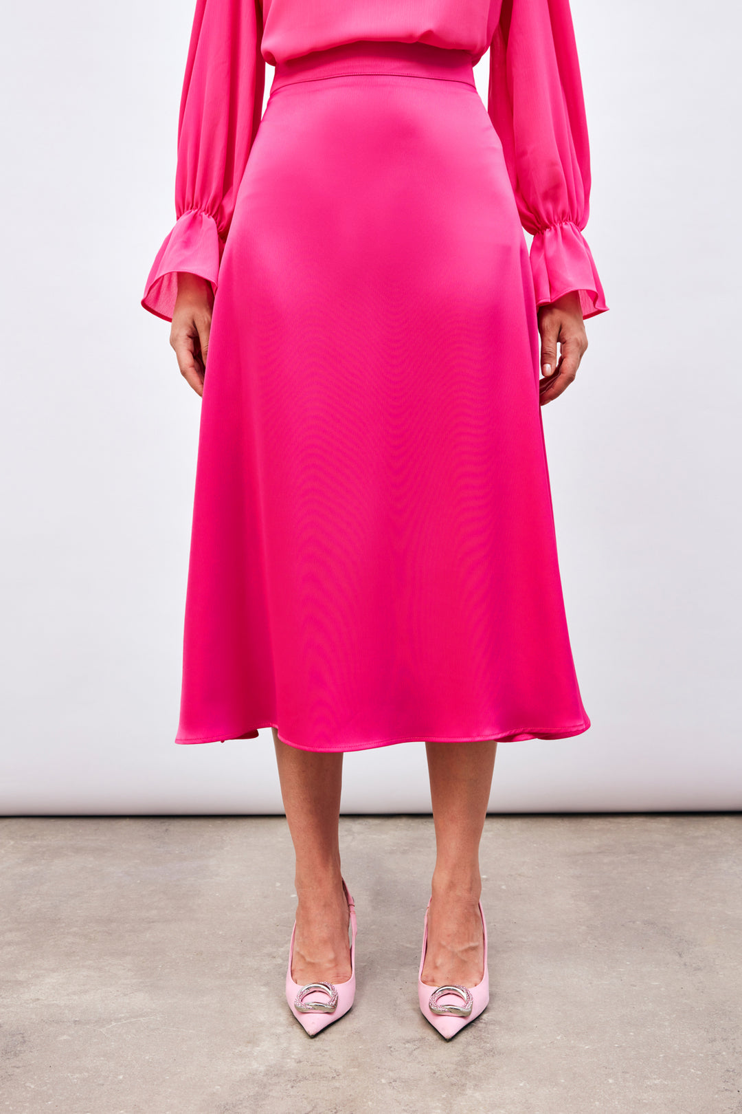 Sateen Jupe Midi Satin - Fuchsia